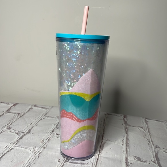 Starbucks 2020 Spring Coral Wave Venti Cold Cup Teal Tumbler - Picture 6 of 6